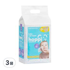 hoppi 嬰兒口手適用 純水濕紙巾 隨手包 20張, 5包, 3袋