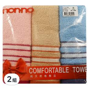 non-no 儂儂 絲光緞帶毛巾 33*76cm 3個, 粉紅+橘色+藍色, 2組
