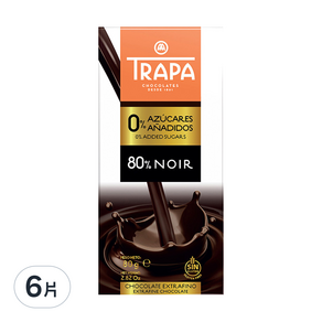 TRAPA 無添加糖80%黑巧克力片, 80g, 6片