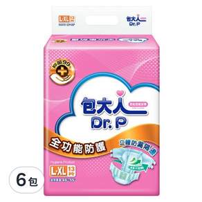 Dr.P 包大人 全功能防護 黏貼型紙尿褲, L-XL 腰圍40-55吋, 13片, 6包