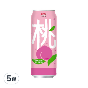 RICO 紅牌 水蜜桃汁飲料, 490ml, 5罐