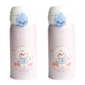 Sang Sang and Poong Nyang and Meong Ji印花保溫杯 2入, 粉色, 350ml