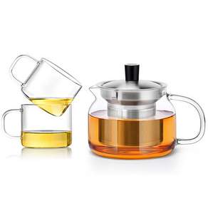sama DOYO 尚明 耐熱玻璃不銹鋼過濾茶壺 S043 + 茶杯套組, 1套, 茶壺 470ml + 茶杯 150ml x 2p
