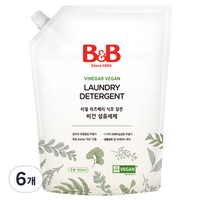 B&B 嬰兒純素織物柔軟精補充裝, 1.5L, 6個