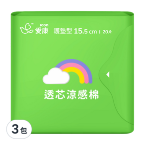 icon 愛康 涼感衛生棉 護墊型, 15.5cm, 20片, 3包