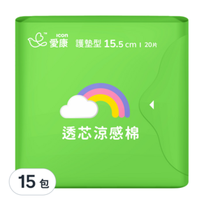 icon 愛康 涼感衛生棉 護墊型, 15.5cm, 20片, 15包
