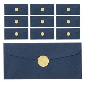 Tamsaa 零用錢信封 10 便士 + 貼紙套裝, 深藍色(信封)、金色(貼紙), 1組