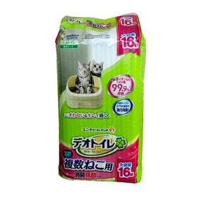 unicharm pet Deo-toilet 清新消臭 雙層貓砂盆專用 抗菌消臭尿布墊 複數貓用 16片, 1包