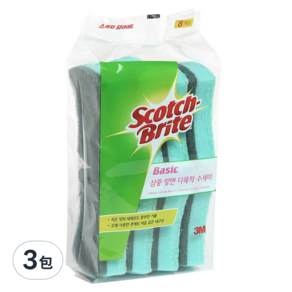 3M Scotch-Brite 百利 Basic 多用途三層雙面海綿菜瓜布, 8入, 3包