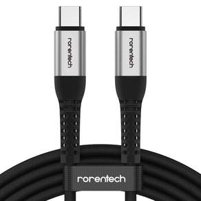 RORENTECH C to C PD 快速充電電纜 60W 0.5m, 銀色 黑色, 1入, 2m