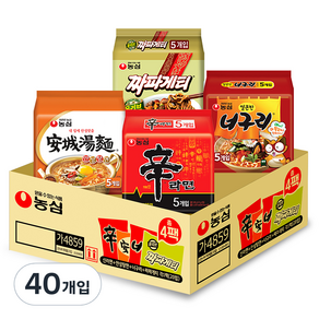 Nongshim 農心 辛拉麵 120g 5包+安城湯麵 125g 5包+香辣海鮮烏龍麵 120g 5包+炸醬麵 140g 5包, 2組