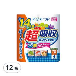 elleair 艾黎艾爾 超吸收強韌捲筒廚房紙巾, 70張, 4捲, 12袋