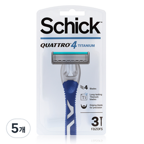 Schick 舒適牌 Quattro 4 鈦金屬手提式刮鬍刀, 3把刮鬍刀, 5個, 3入