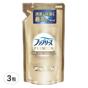 febreze 風倍清 W Premium 織物除菌消臭噴霧 無香補充包, 320ml, 3包