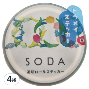 KING JIM HITOTOKI SODA 透明PET卷狀膠帶 單張貼紙款 20mm, 花環, 4捲