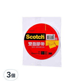 3M Scotch 668雙面膠帶 12mm, 3個, 單色