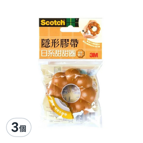 3M Scotch 隱形膠帶 日系甜甜圈膠台 810BD-1 12mm, 蜜糖, 3個
