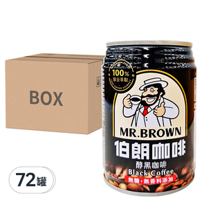 金車 MR.BROWN 伯朗咖啡 醇黑咖啡 無糖, 240ml, 72罐