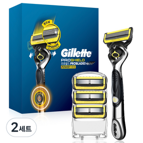 Gillette 吉列 2024 Pro Shield黃色力量刮鬍刀手把+刮鬍刀片 4入組, 2組