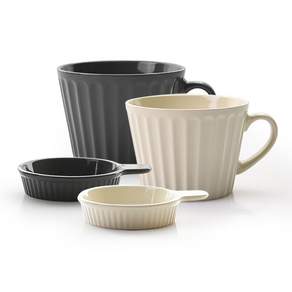 PRELUDE Creamy Multi bowl 含握柄湯碗700ml*2+Handy plate 含握柄餐盤*2, 木炭色+米白色, 1組