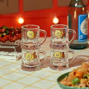 KAKAO FRIENDS Chunsik迷你啤酒把手造型玻璃燒酒杯 4件組, 1套, 混合顏色
