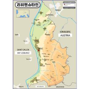 Map.Come 列支敦士登地圖地形塗層 110 x 150 厘米, 1個