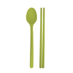 SiliPot 矽膠餐具組, 綠色, 湯匙+筷子, 1組