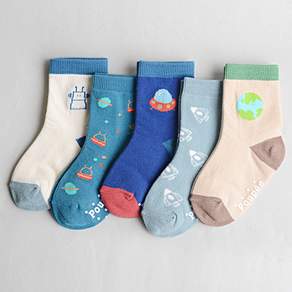 GGOMZI 兒童太空圖案襪子5件組
