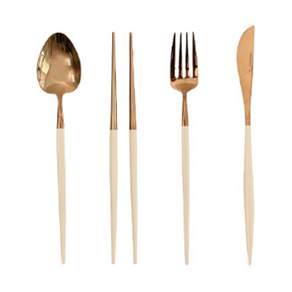SSUEIM Mariebel系列 不鏽鋼餐具4件組, 奶油白色, 湯匙*1支+筷子*1雙+叉子*1支+刀*1支, 1組