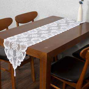 法式蕾絲桌墊, 白色的, 183 x 33 厘米