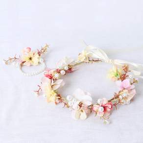 BeautifulDecoSense 感花冠+花朵手鍊套組自婚禮胸花胸花, 珍珠野花冠