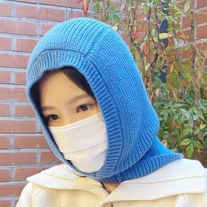 針織 Balaclava Balaclava 頸部保暖冬季兜帽, 藍色