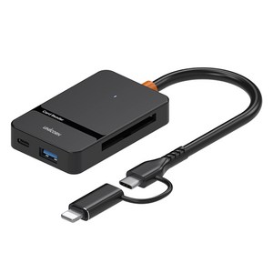 유니콘 USB 통합 멀티 6in1 USB3.2 Gen1 Type-C & 8핀 듀얼컨넥터 카드리더기, 블랙, 1개, XC-7000M