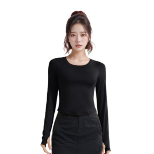 마켓피아 여성용 요가 필라테스 피트니스 심플 슬림 긴팔 상의