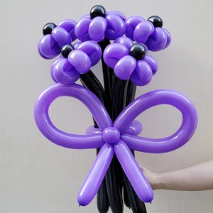 풍선꽃다발(완제품) 생일 기념일 프로포즈 웨딩촬영 학예회 졸업식 파티 선물 꽃 풍선, 1세트, 블랙퍼플 데이지-5송이