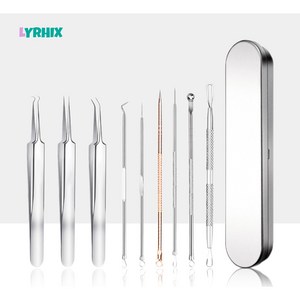 LYRHIX 여드름바늘 피지제거기 여드름압출바늘 여드름압출기 압출바늘, 금속, (9 종 한 벌), 1세트