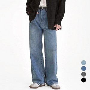 맥건 남자 와이드 팬츠 라이크 워싱 밴딩 데님 청바지