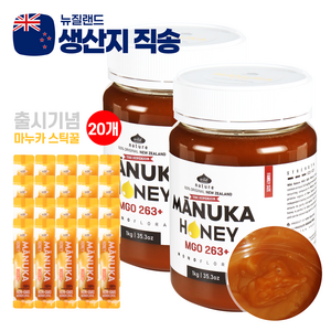 와일드네이처 뉴질랜드 마누카 꿀 MGO263+ UMF10+ 동일수치 패밀리사이즈, 2개, 1kg