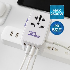 퍼플래빗 해외 여행용 초고속 PD 2500W 출력 멀티 어댑터, PR-TA5, 1개