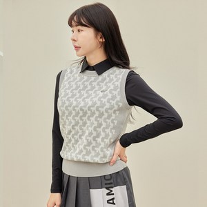제이투제이 여성골프웨어 배색패턴 라운드 니트 베스트