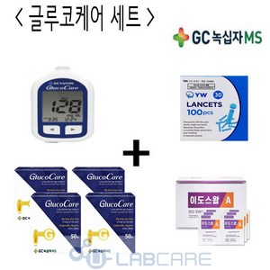 녹십자MS 글루코케어 혈당측정기+시험지200T+침110개+솜100개 혈당시험지1 유랩케어, 1세트, 200매입