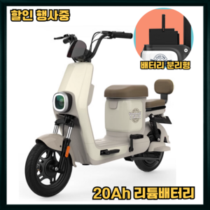 전기 스쿠터 전동 자전거 배터리 분리형 48V 2인용 출퇴근 배달 SBINO 2, 베이지