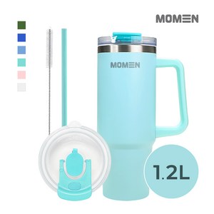 모멘빅터텀블러 대용량텀블러 손잡이 빨대 진공, 1200ml, 에메랄드민트, 1개