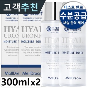 멜드림 히알루로닉 히알루론산 모이스처 속건조 보습 탄력 무알콜 스킨 토너, 2개, 300ml