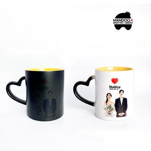 카툰 실사 디자인 주문 제작 변색 머그컵 대량 소량 돌잔치 답례품 생일 신혼부부 집들이 선물, 1개, 하트 변색머그