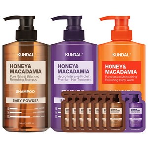 쿤달 네이처샴푸500ml+트리트먼트500ml+바디워시500ml 베이비파우더향, 1세트, 500ml