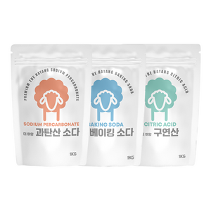 더 하양 구연산1kg+베이킹소다1kg+과탄산소다 1kg 3종 1세트 계량스푼 3개, 3kg, 1개