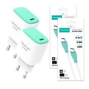 템플러 25W 1포트 C타입 PD 고속충전기 45W 2M CtoC케이블포함, 2개, 화이트