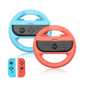 이이네 Switch 1&2용 레이싱 핸들 닌텐도 스위치 조이콘 레이싱 휠 핸들 그립 스위치1 & 스위치2 호환, 1세트, 오렌지&블루, L1143