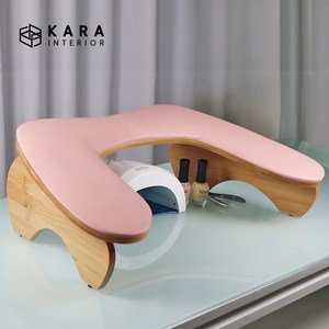 카라 네일 U자 손목 테이블 팔 받침대 시술대 대나무 원목+탈부착 상판쿠션 세트, 1개, 3)핑크